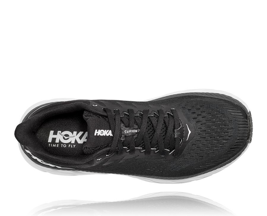 Hoka One One Running Shoes Womens Black/White - Clifton 7 - 82569PJAW